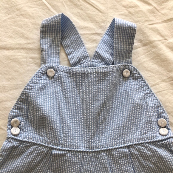 Blue white seersucker shortall adjustable overall - Picture 2 of 5
